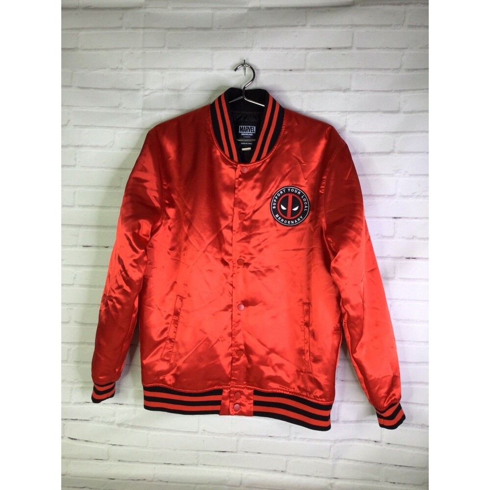 Marvel Deadpool Support Your Local Mercenary Satin Bomber Jacket Men's Size M